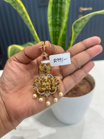 Beautiful CZ stone & Lakshmi devi tikka with white pearls