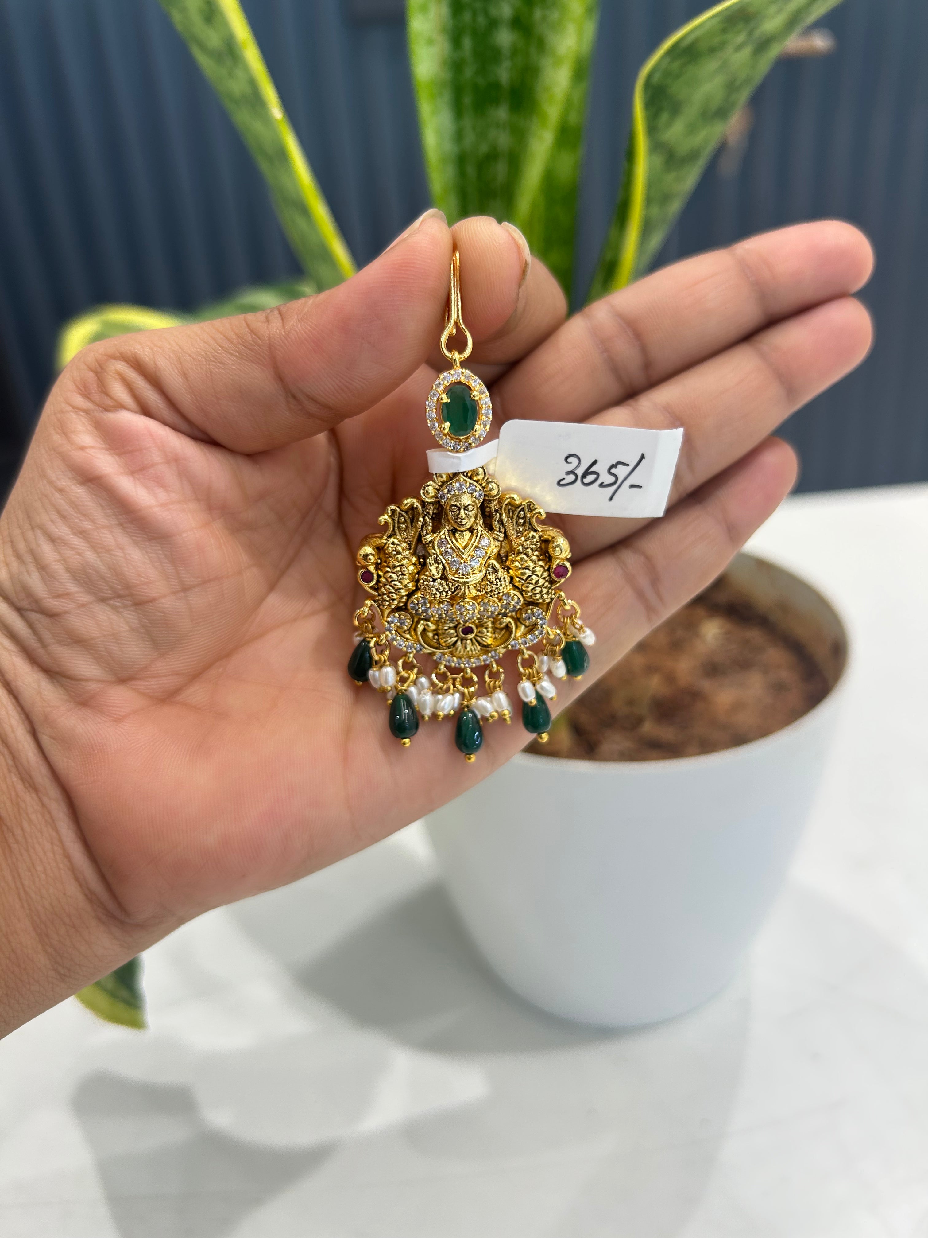 Beautiful Lakshmi devi tikka with green beads