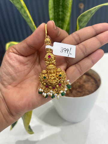 Beautiful Lakshmi devi tikka with green beads