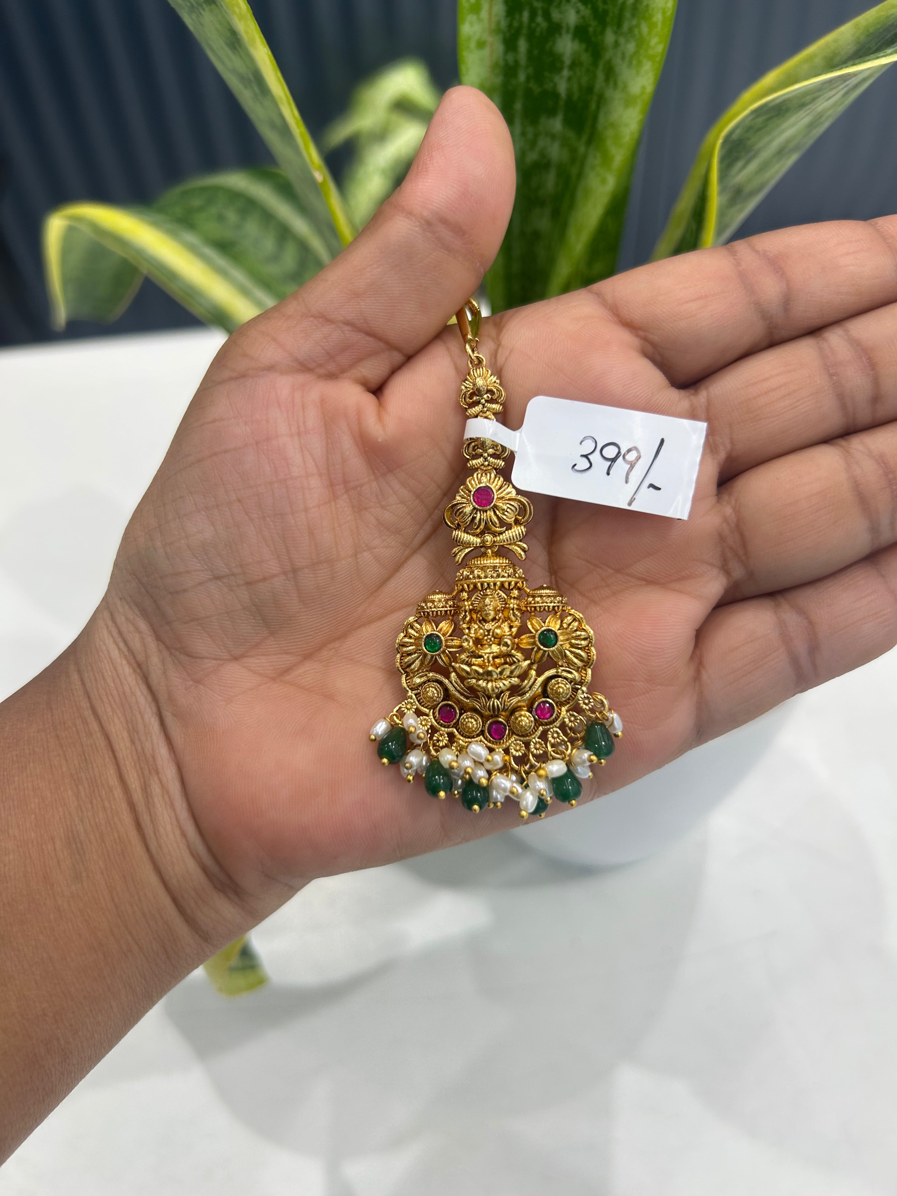 Beautiful Lakshmi devi tikka with green beads