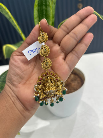 Beautiful Lakshmi devi & peacock design tikka with green beads