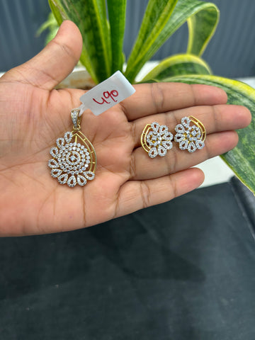 Beautiful diamond replica white stone pendant set with pushback earrings