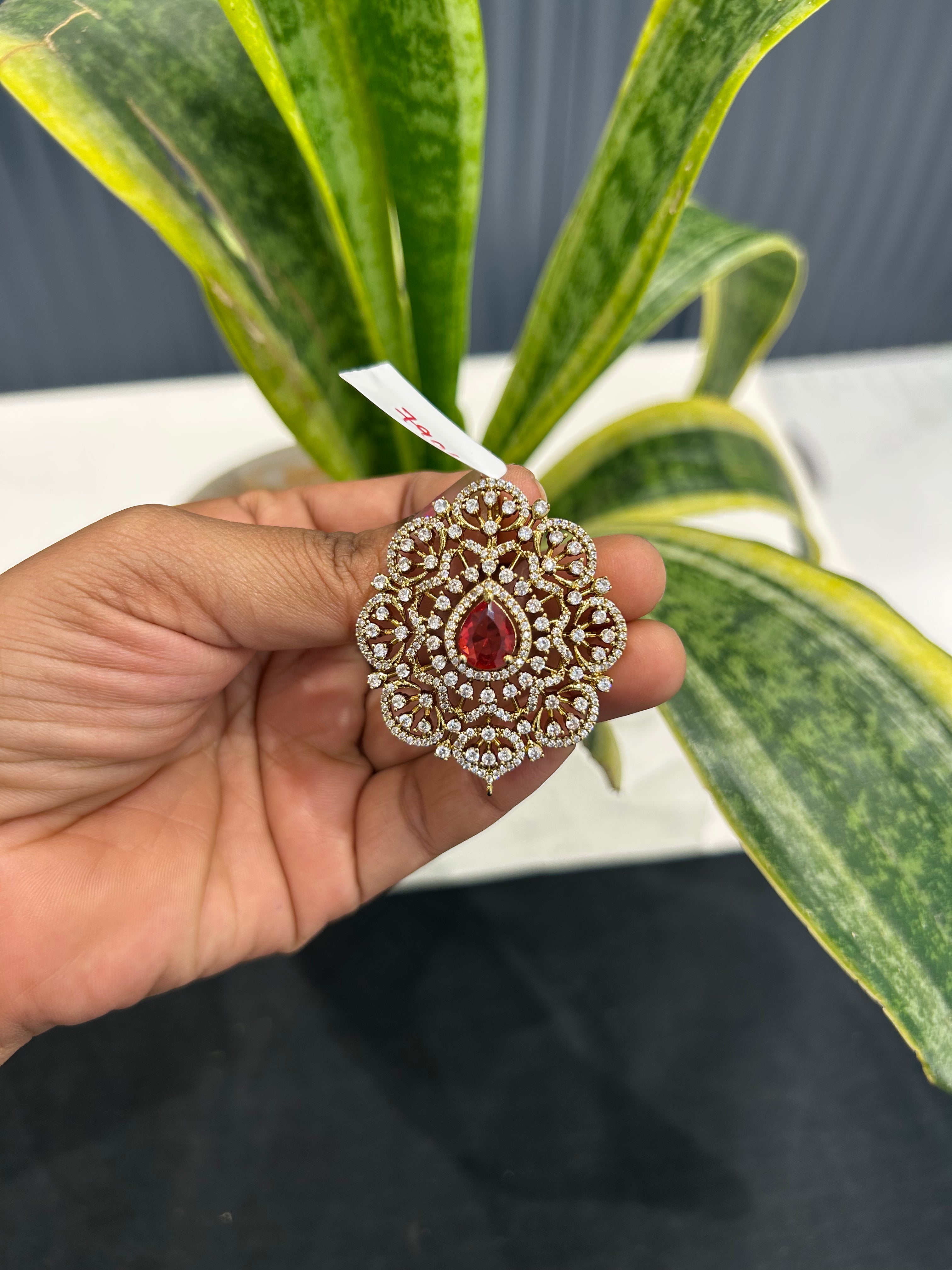 Beautiful ruby stone pendant set with backhook