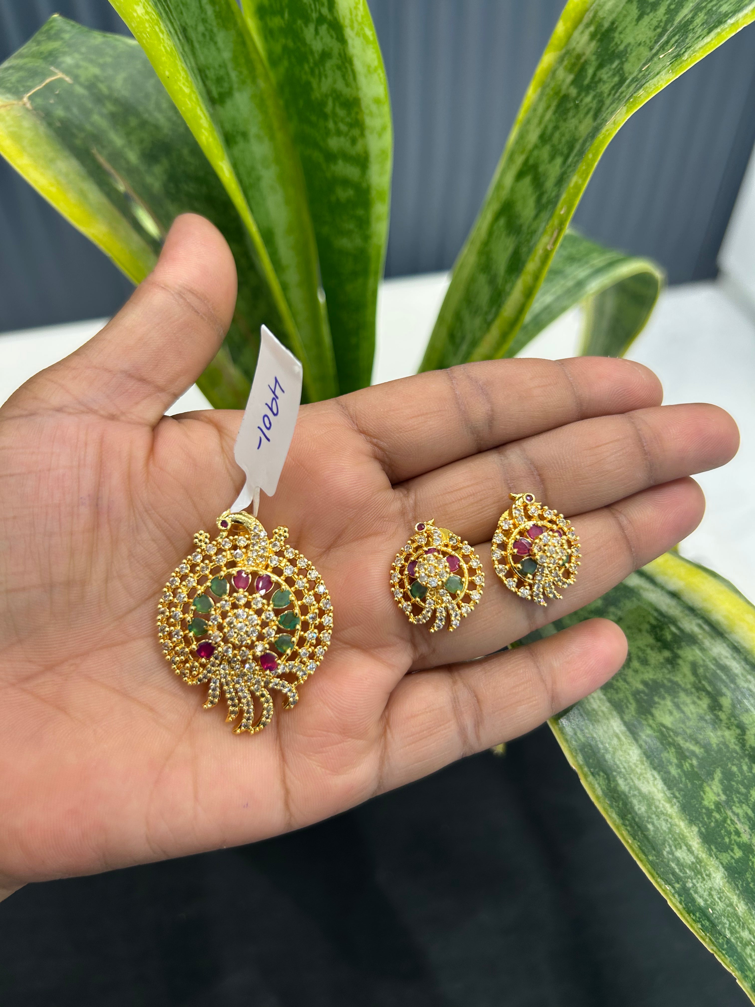 Beautiful multi stone peacock deaign pendant set  with backhook