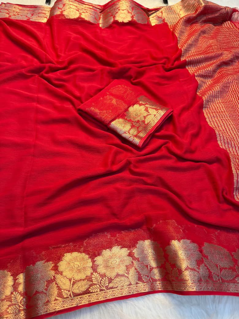 Viscous crepe chiffon georgette saree