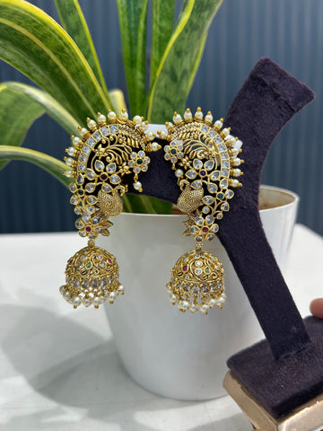 Beautiful uncut stones peacock design earcuffs with pushback
