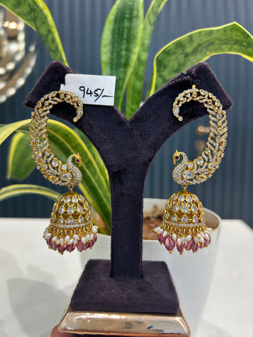 Beautiful white stones peacock design earcuffs
