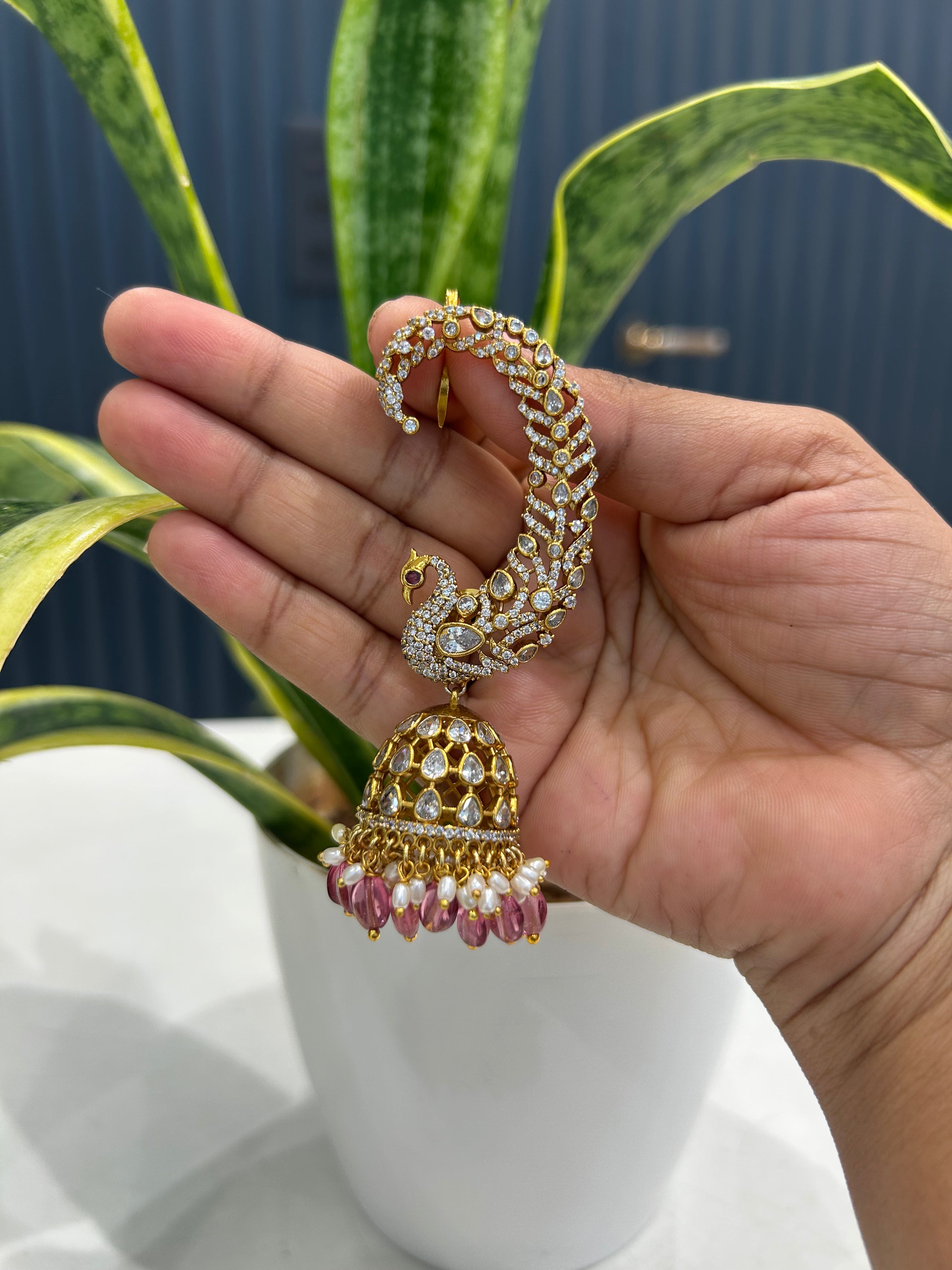 Beautiful white stones peacock design earcuffs