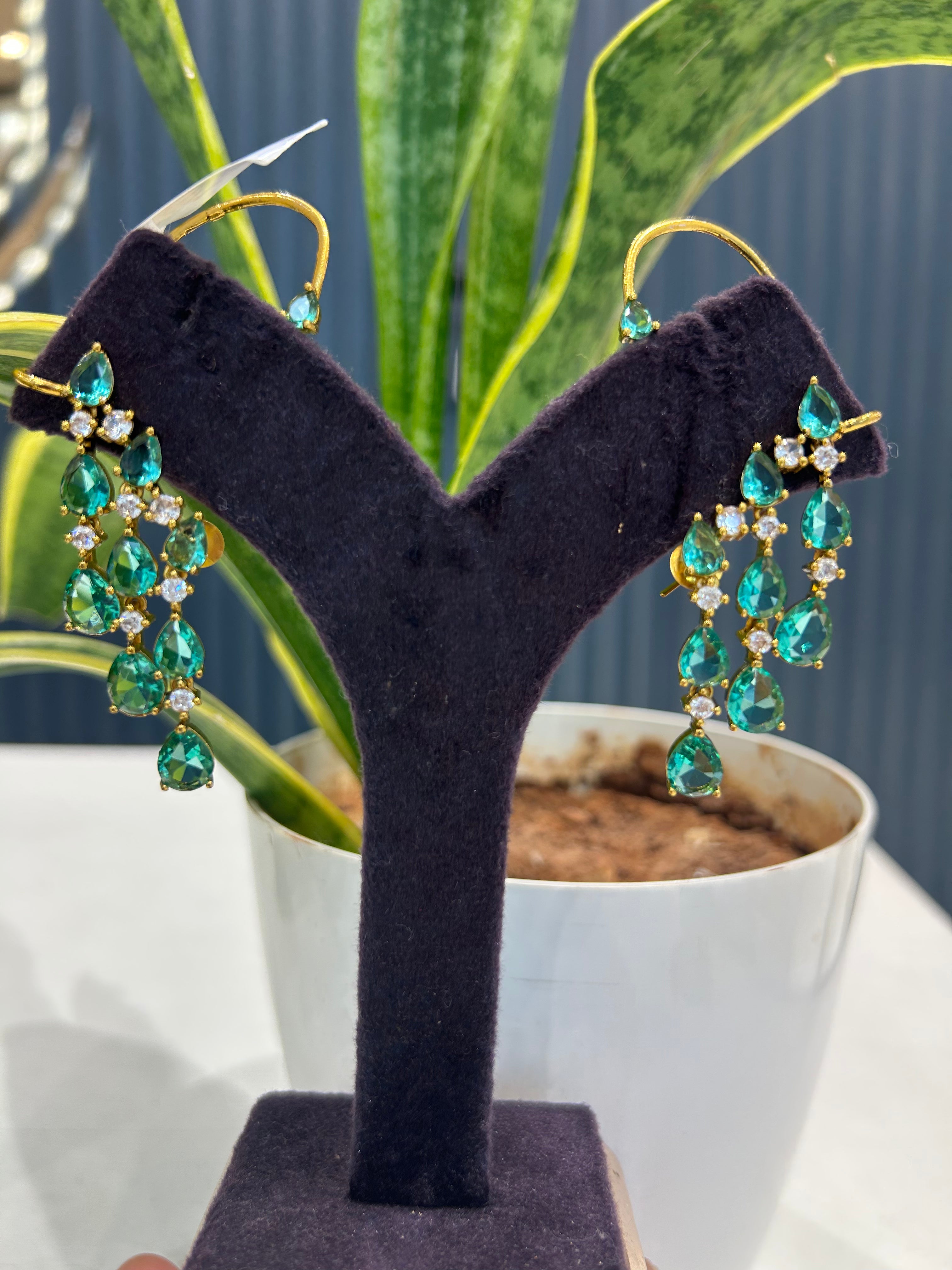 Beautiful CZ green stones earcuffs with pushback