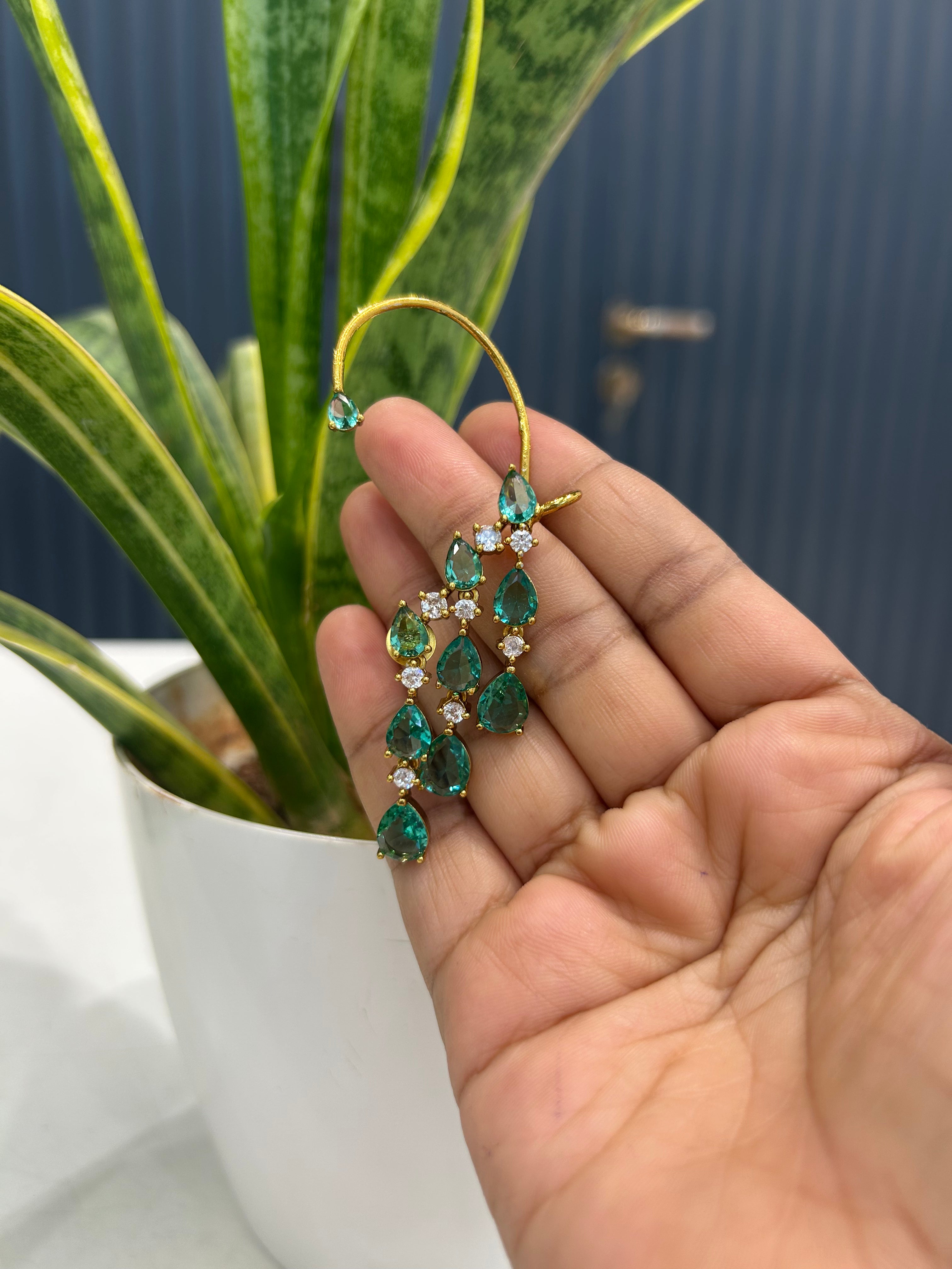 Beautiful CZ green stones earcuffs with pushback