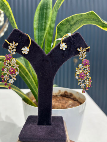 Beautiful pink & white stones earcuffs with pushback