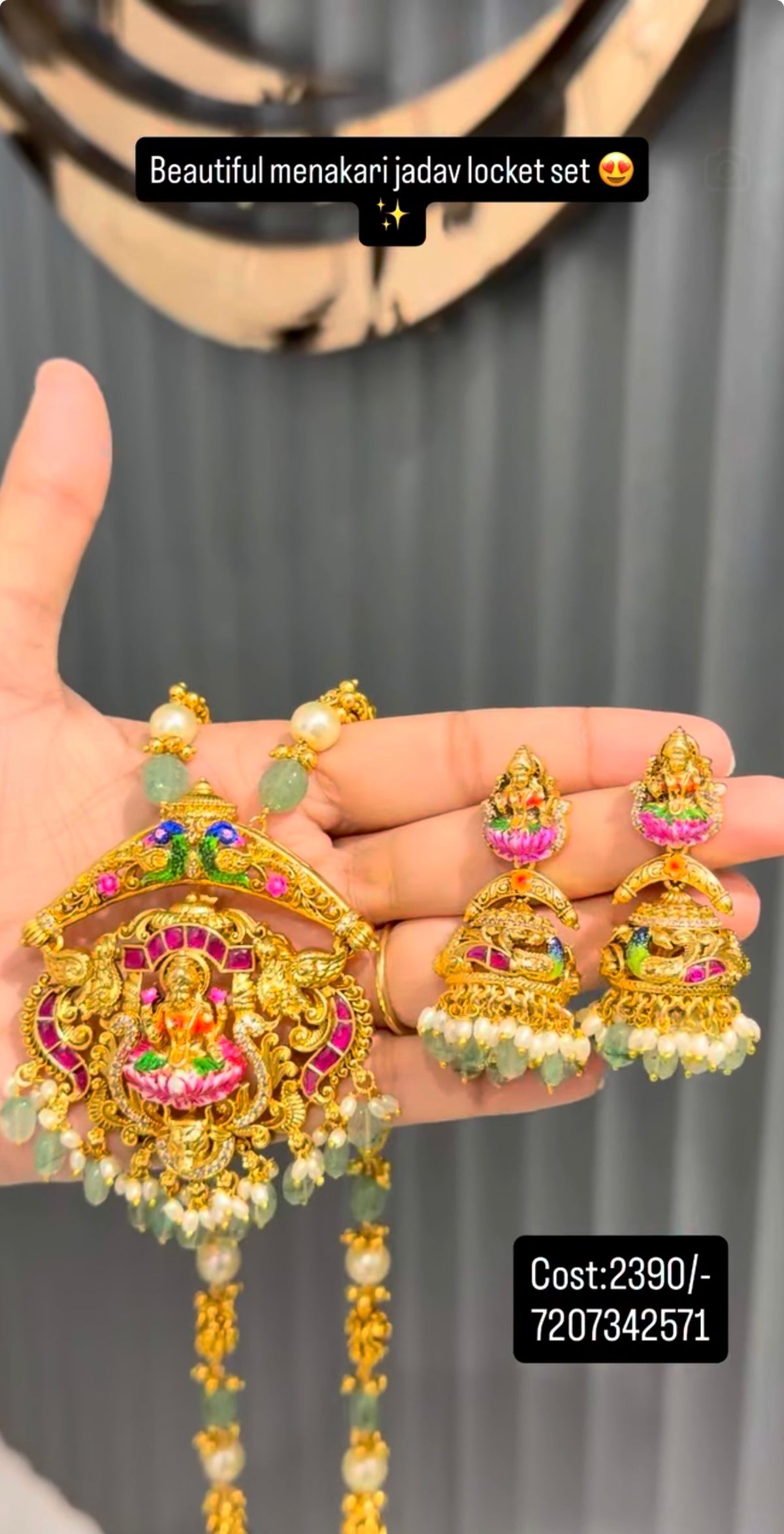Beautiful jadau kundhan Lakshmi Devi pendant with beads & nakshi balls mala 18 inchs long