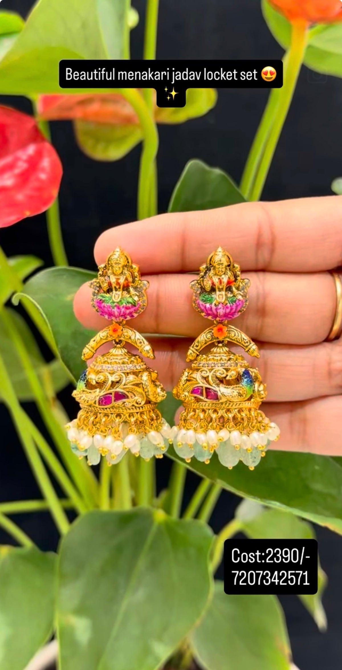 Beautiful jadau kundhan Lakshmi Devi pendant with beads & nakshi balls mala 18 inchs long