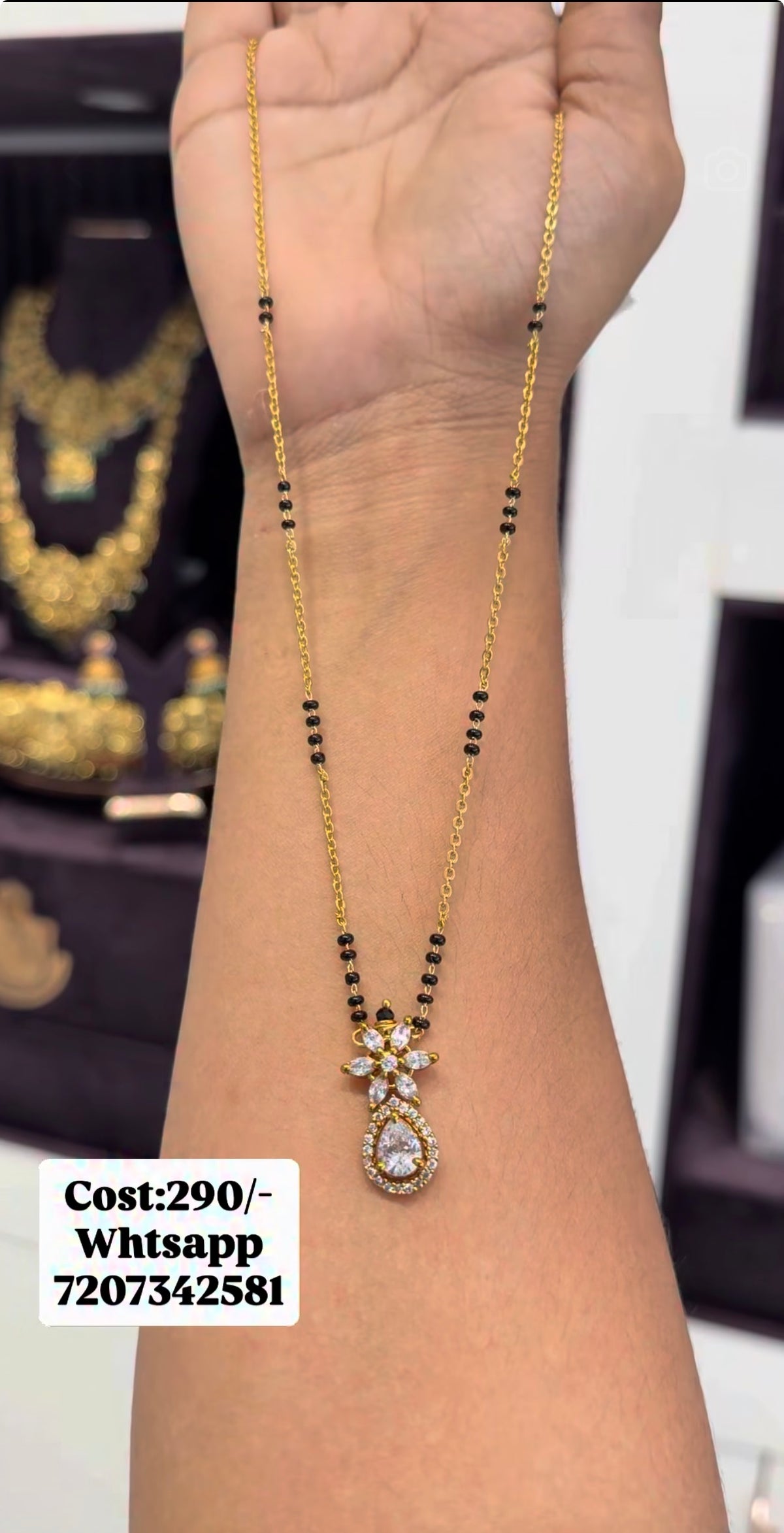 Beautiful simple locket handmaking chandraharam & black beads chain 18 inchs long
