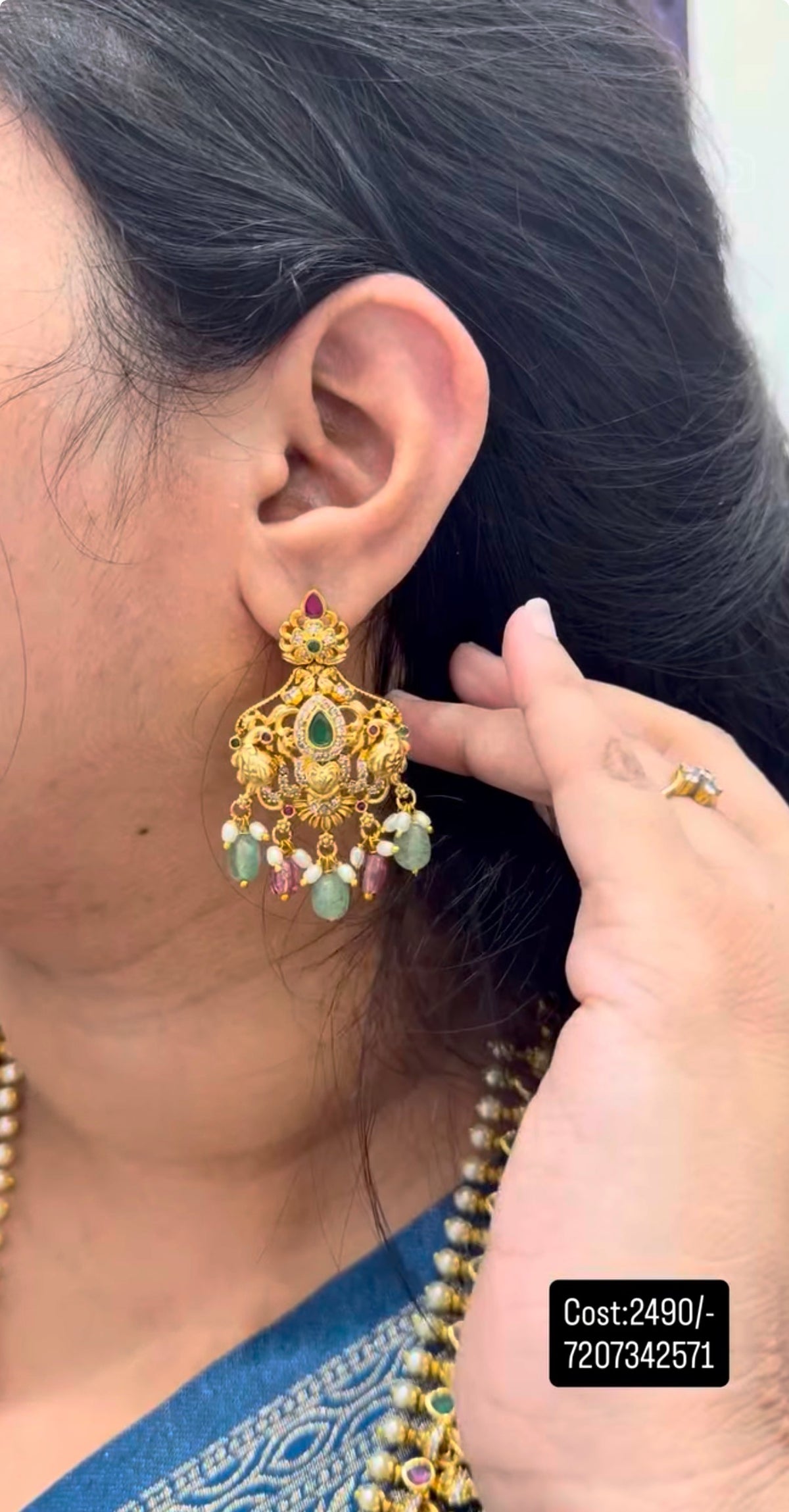 Beautiful simple multi stone haram  with pushback earrings