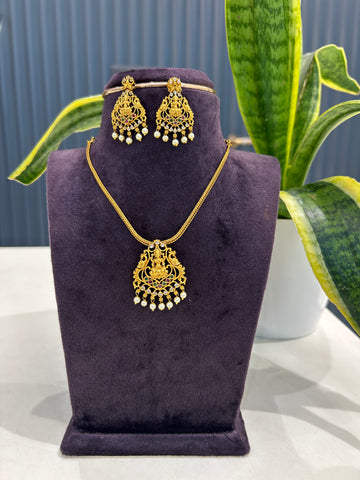 Beautiful Lakshmi devi pendant nanpatti necklace with pushback earrings