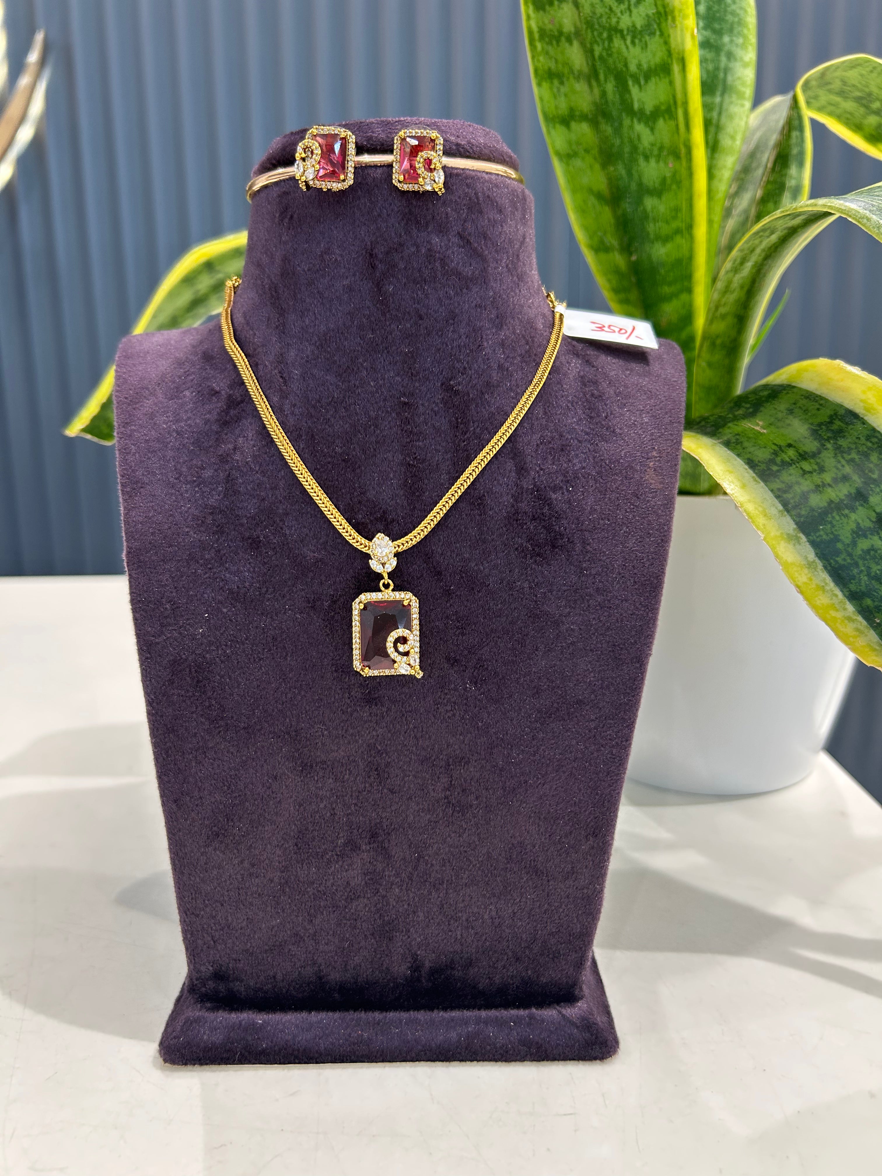 Beautiful ruby stone simple nanpatti necklace with pushback earrings