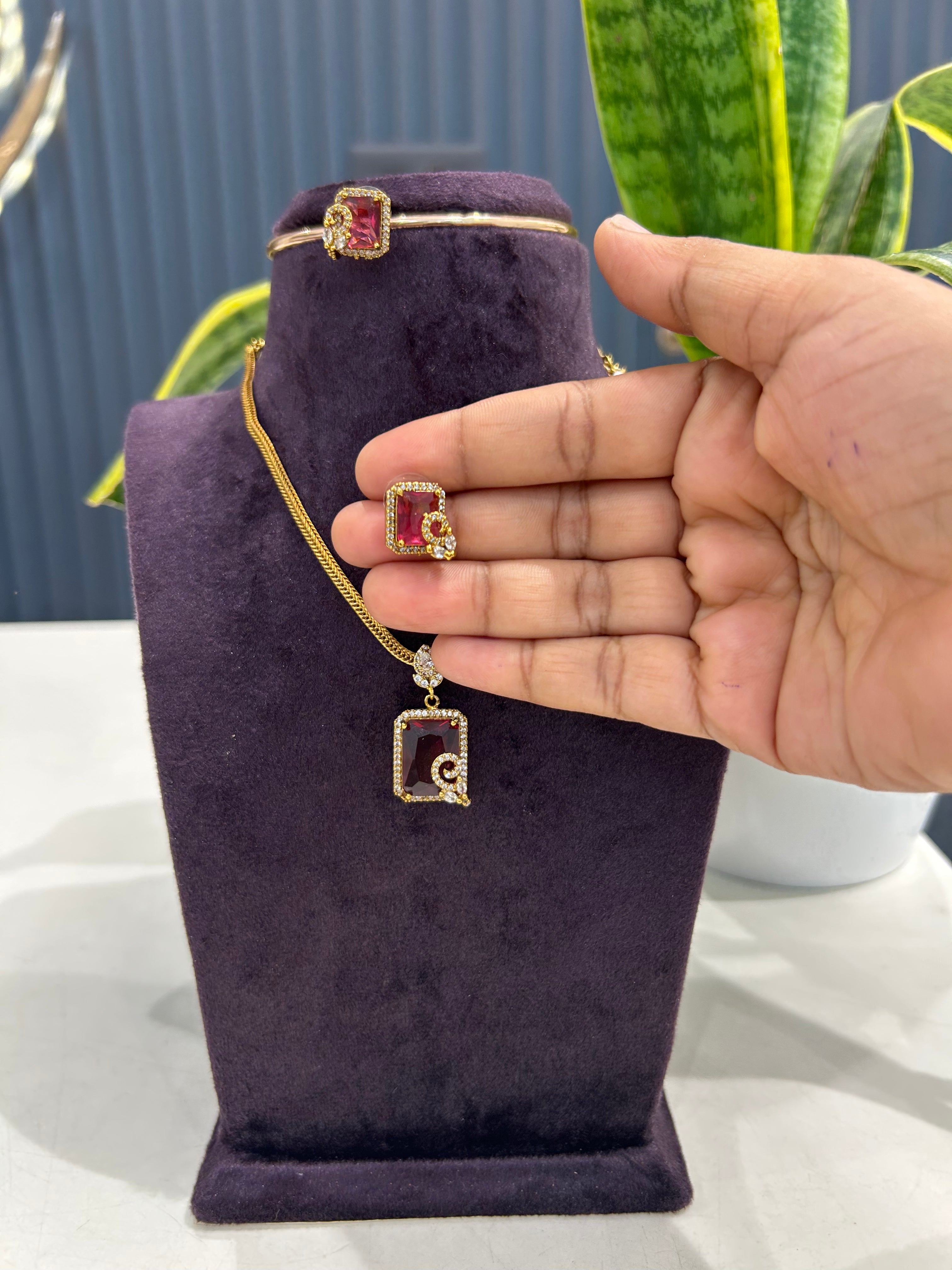 Beautiful ruby stone simple nanpatti necklace with pushback earrings