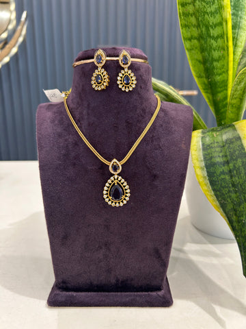 Beautiful purple color stone nanpatti model necklace with pushback earrings