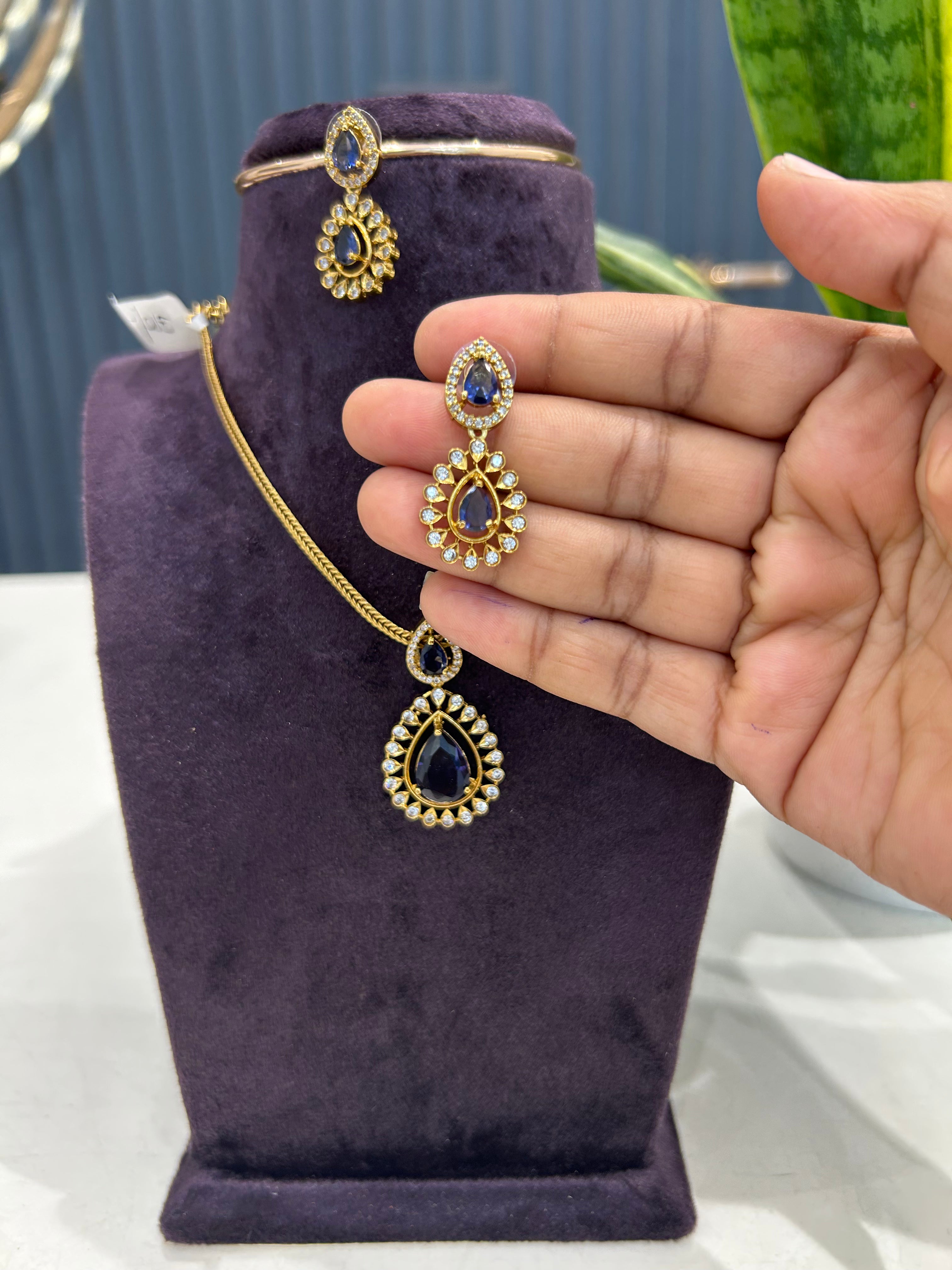 Beautiful purple color stone nanpatti model necklace with pushback earrings