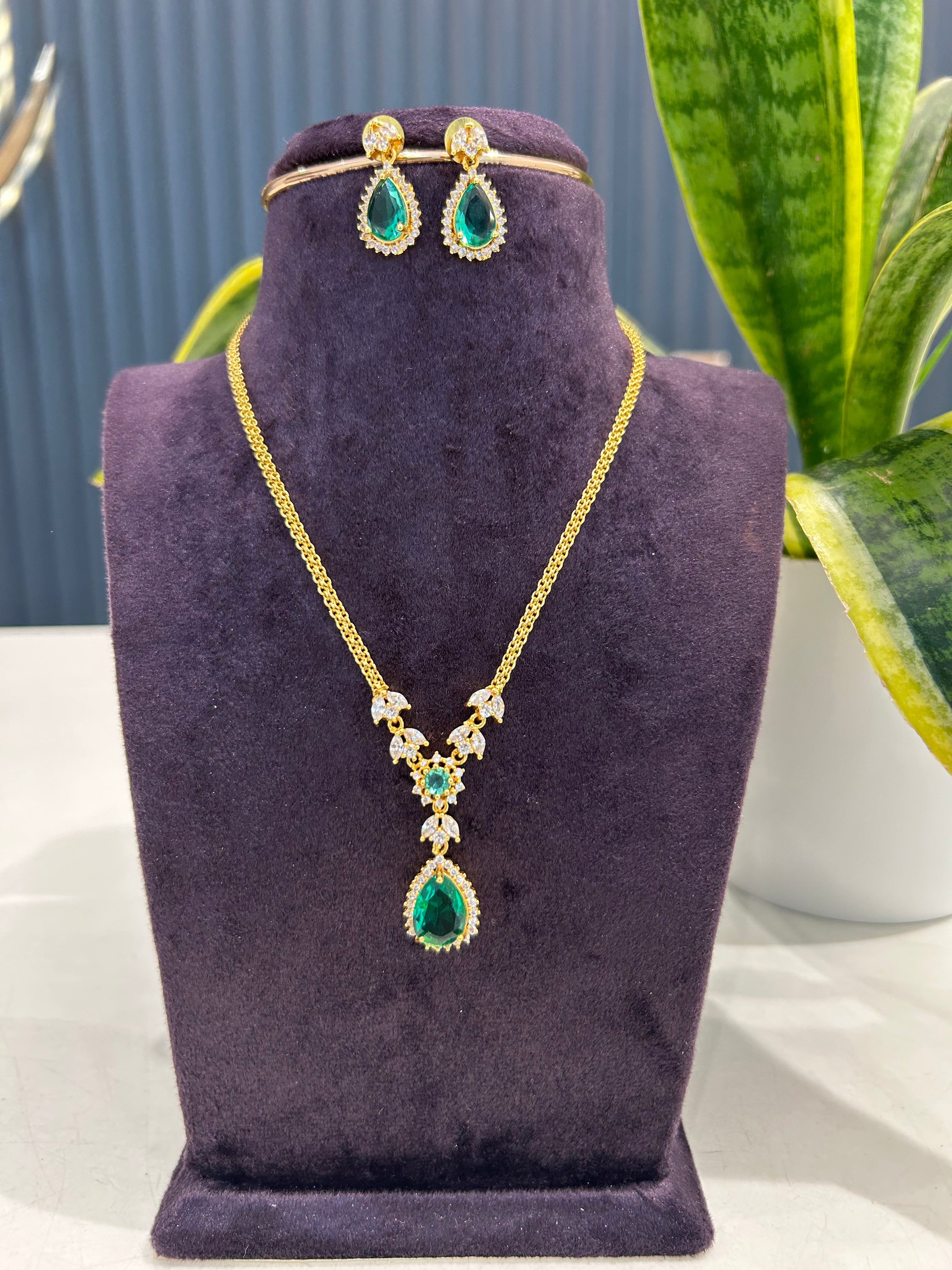 Beautiful CZ stones necklace with pushback earrings