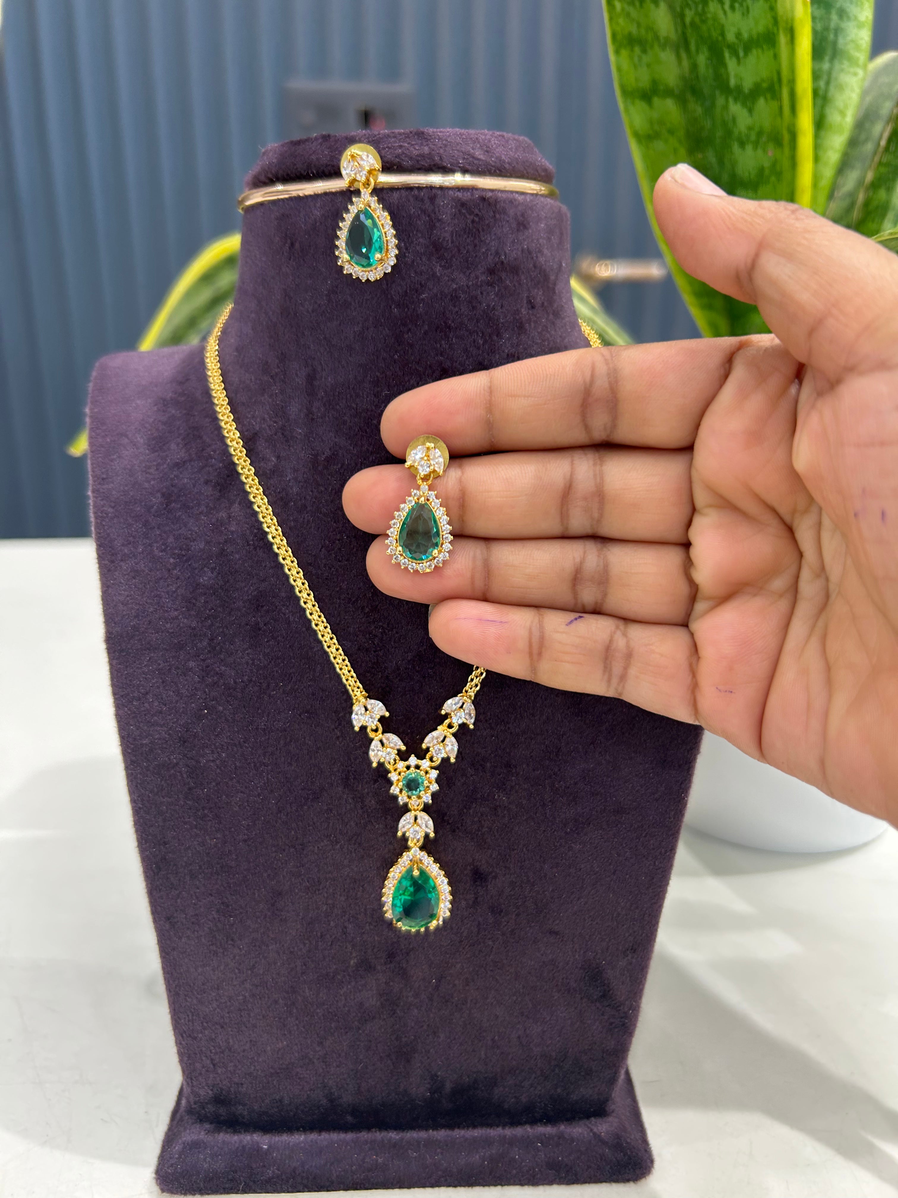 Beautiful CZ stones necklace with pushback earrings