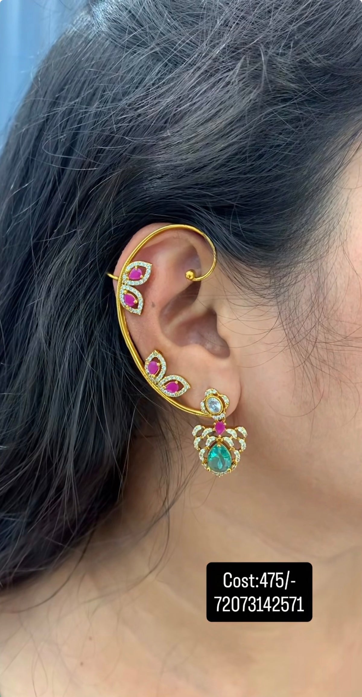 Beautiful CZ stones earcuffs with pushback
