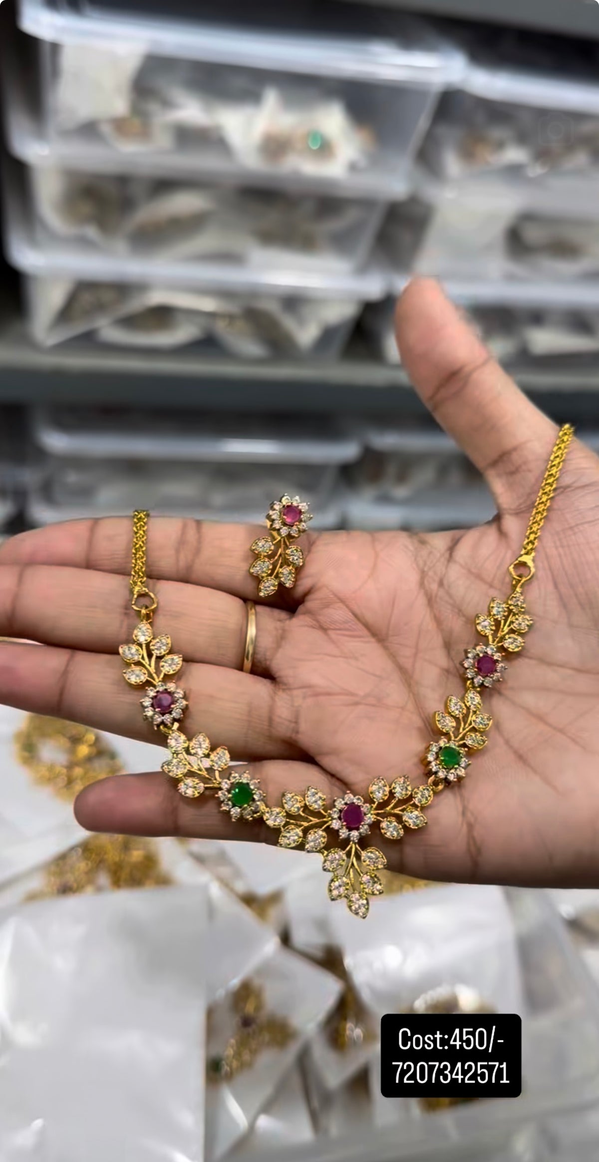 Beautiful multi color CZ stone necklace with pushback earrings