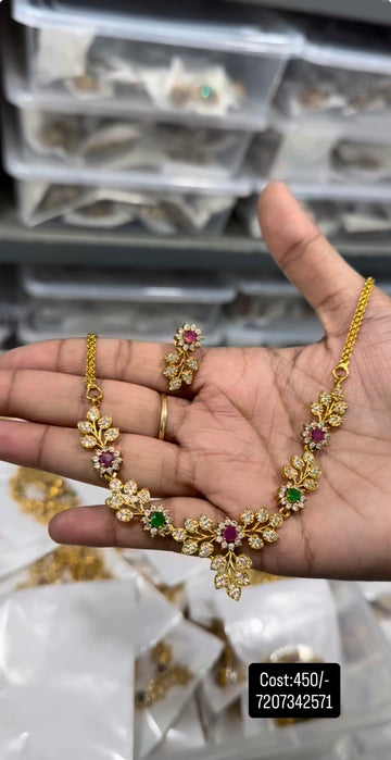 Beautiful multi color CZ stone necklace with pushback earrings