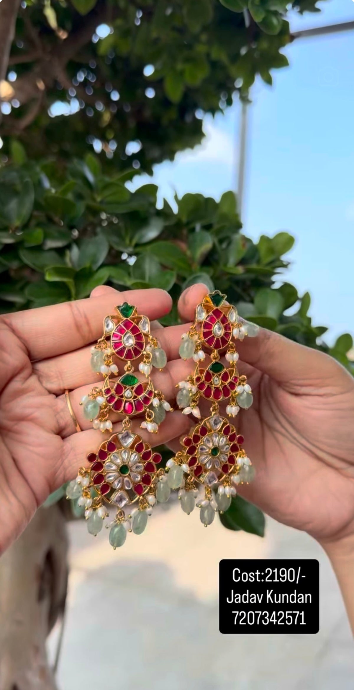Beautiful jadau stone ear hangings with screwback