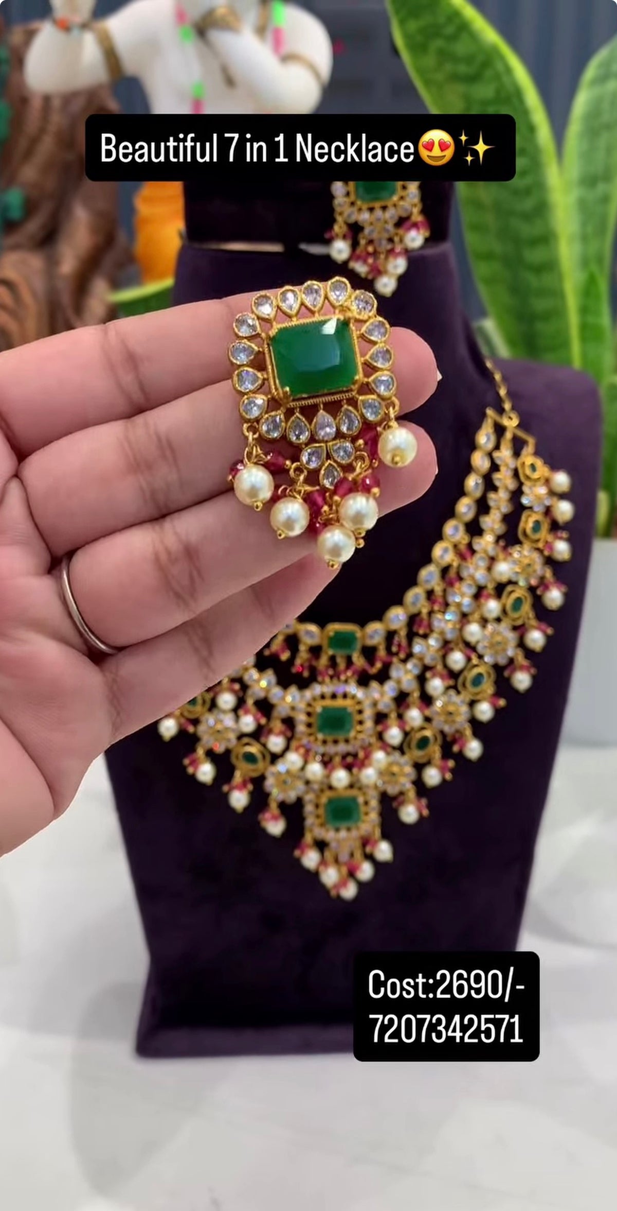 Beautiful multi stone 7 in one necklace with pushback earrings
