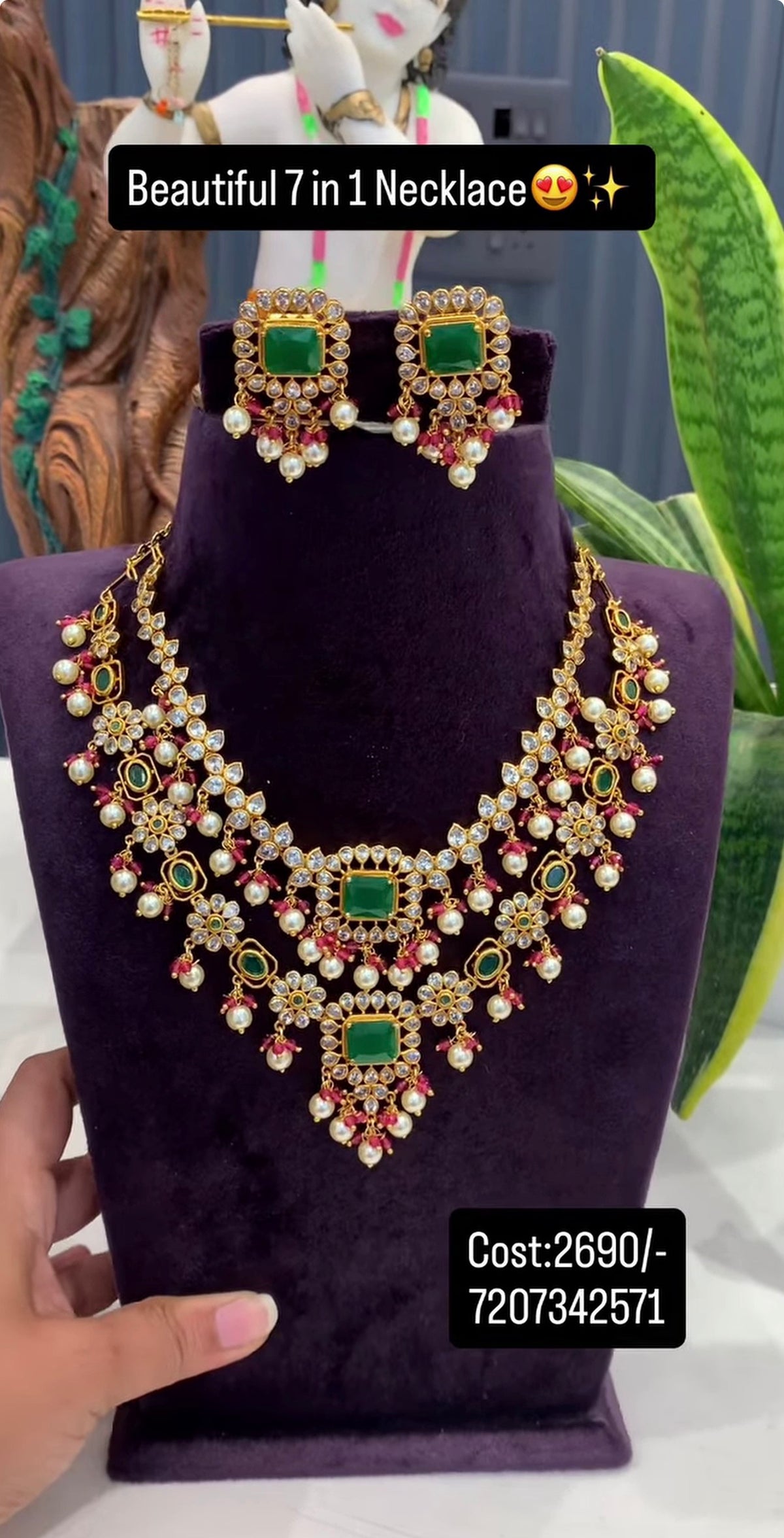 Beautiful multi stone 7 in one necklace with pushback earrings