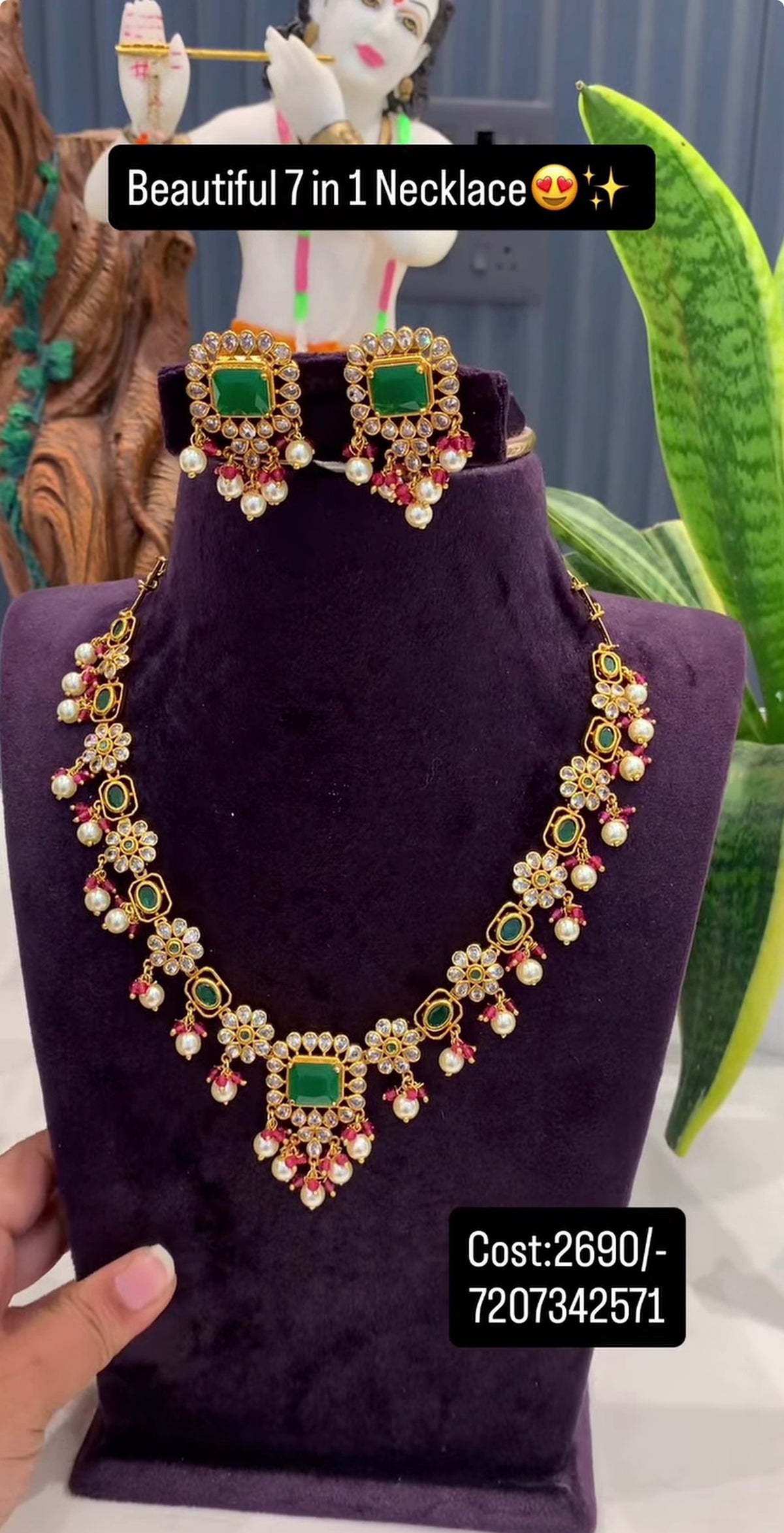 Beautiful multi stone 7 in one necklace with pushback earrings