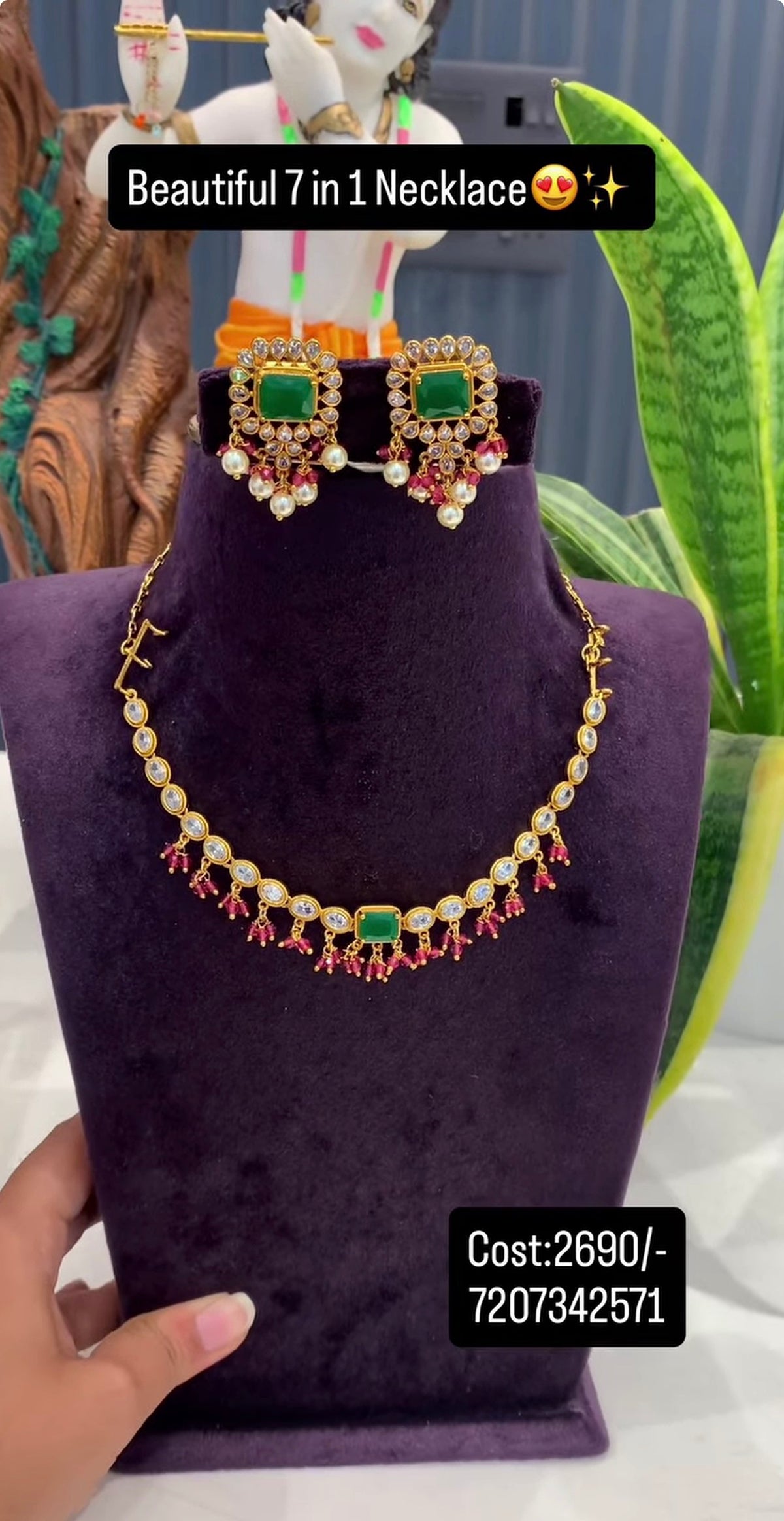 Beautiful multi stone 7 in one necklace with pushback earrings
