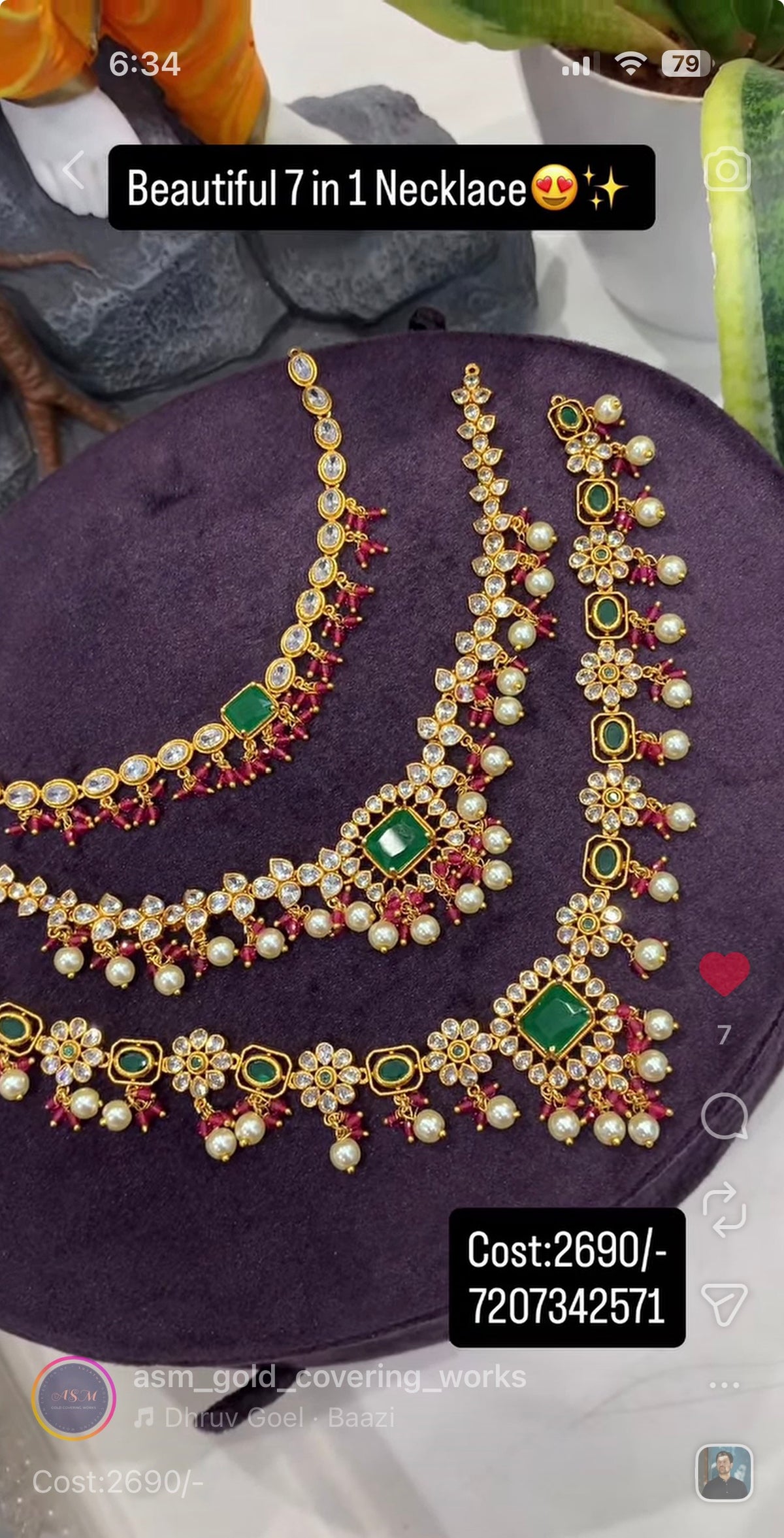 Beautiful multi stone 7 in one necklace with pushback earrings
