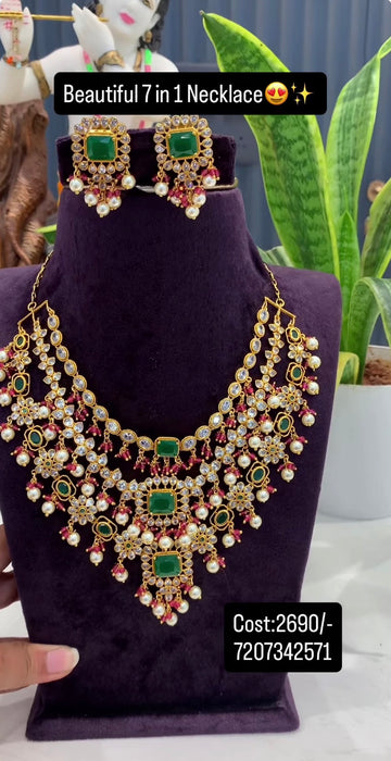Beautiful multi stone 7 in one necklace with pushback earrings