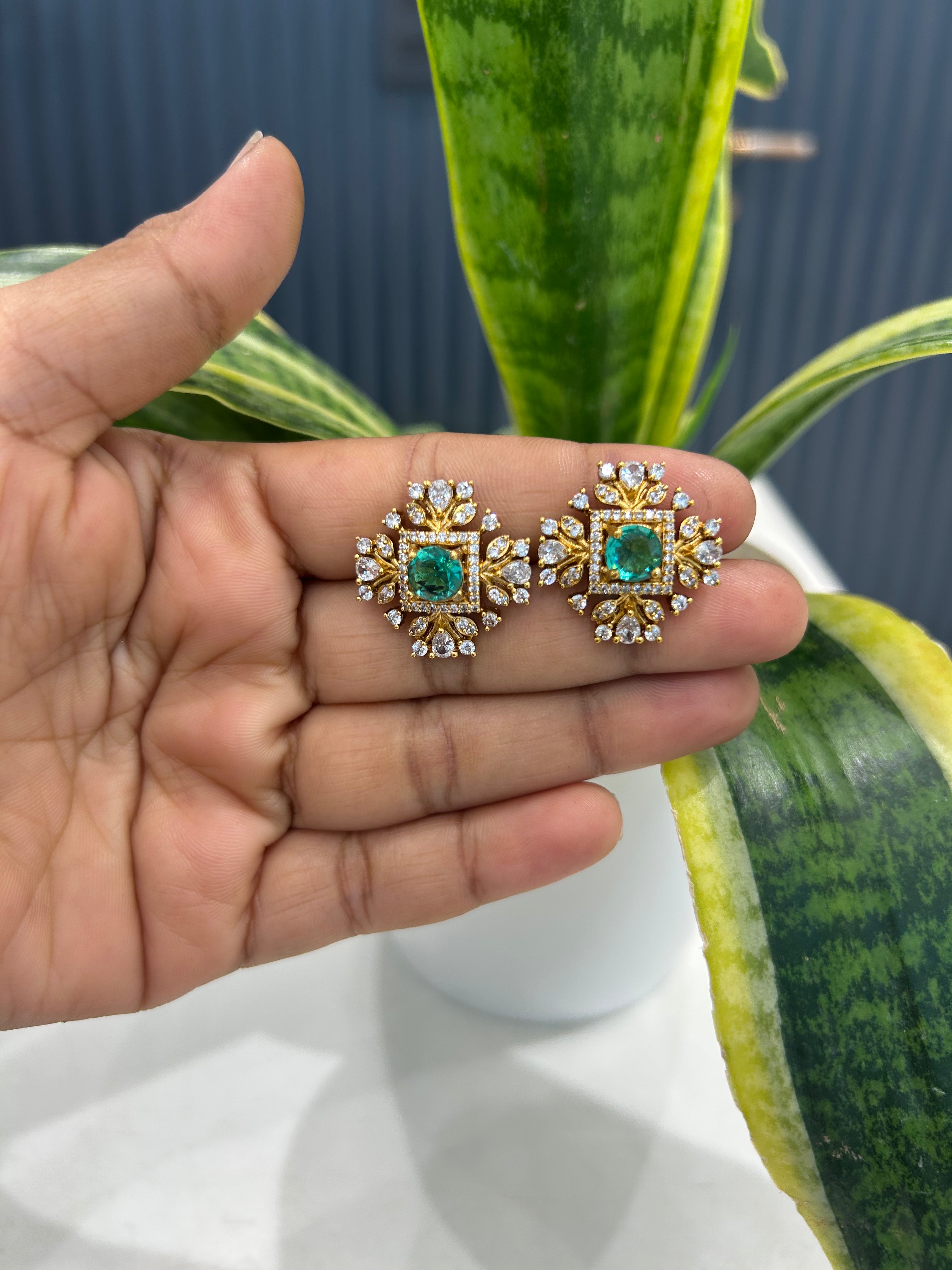 Beautiful green stone studs with pushback