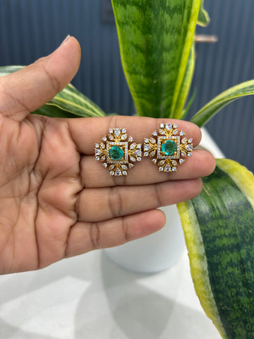 Beautiful green stone studs with pushback