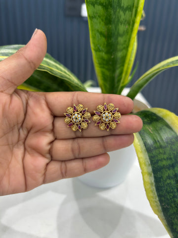 Beautiful pota stone Lakshmi devi studs with pushback
