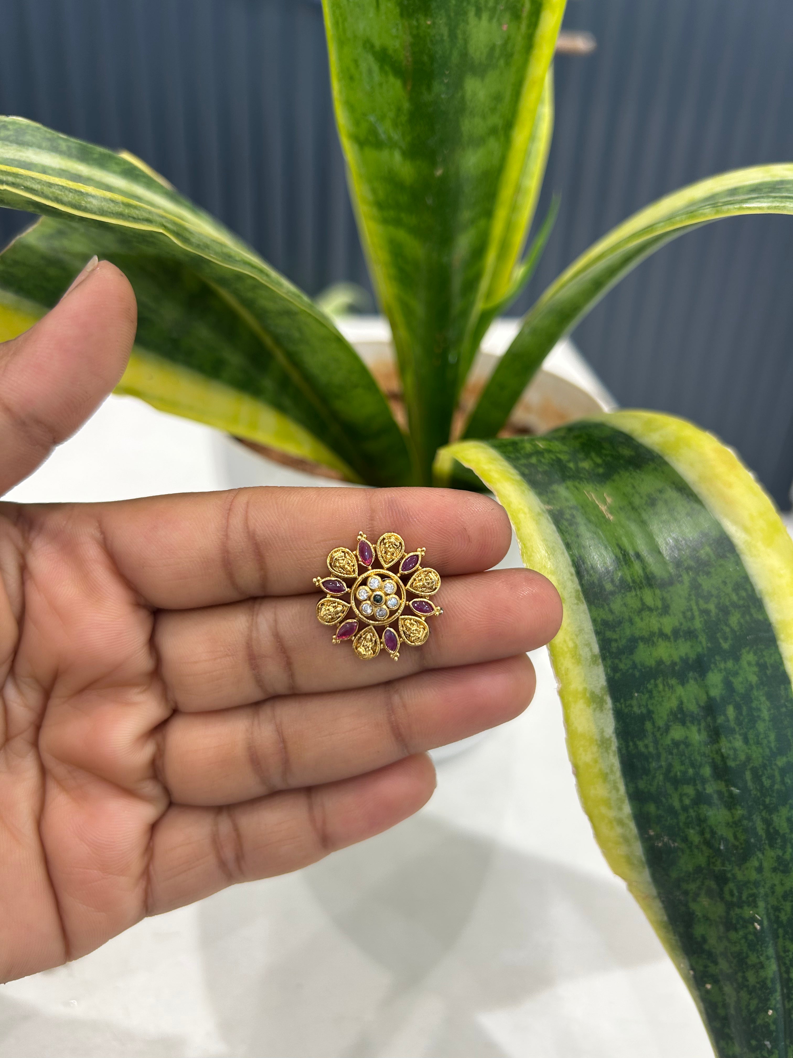 Beautiful pota stone Lakshmi devi studs with pushback