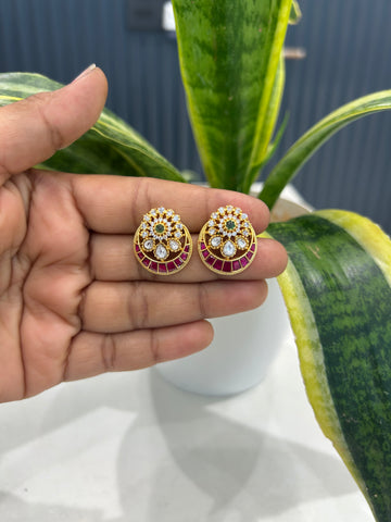 Beautiful jadau stone studs with pushback