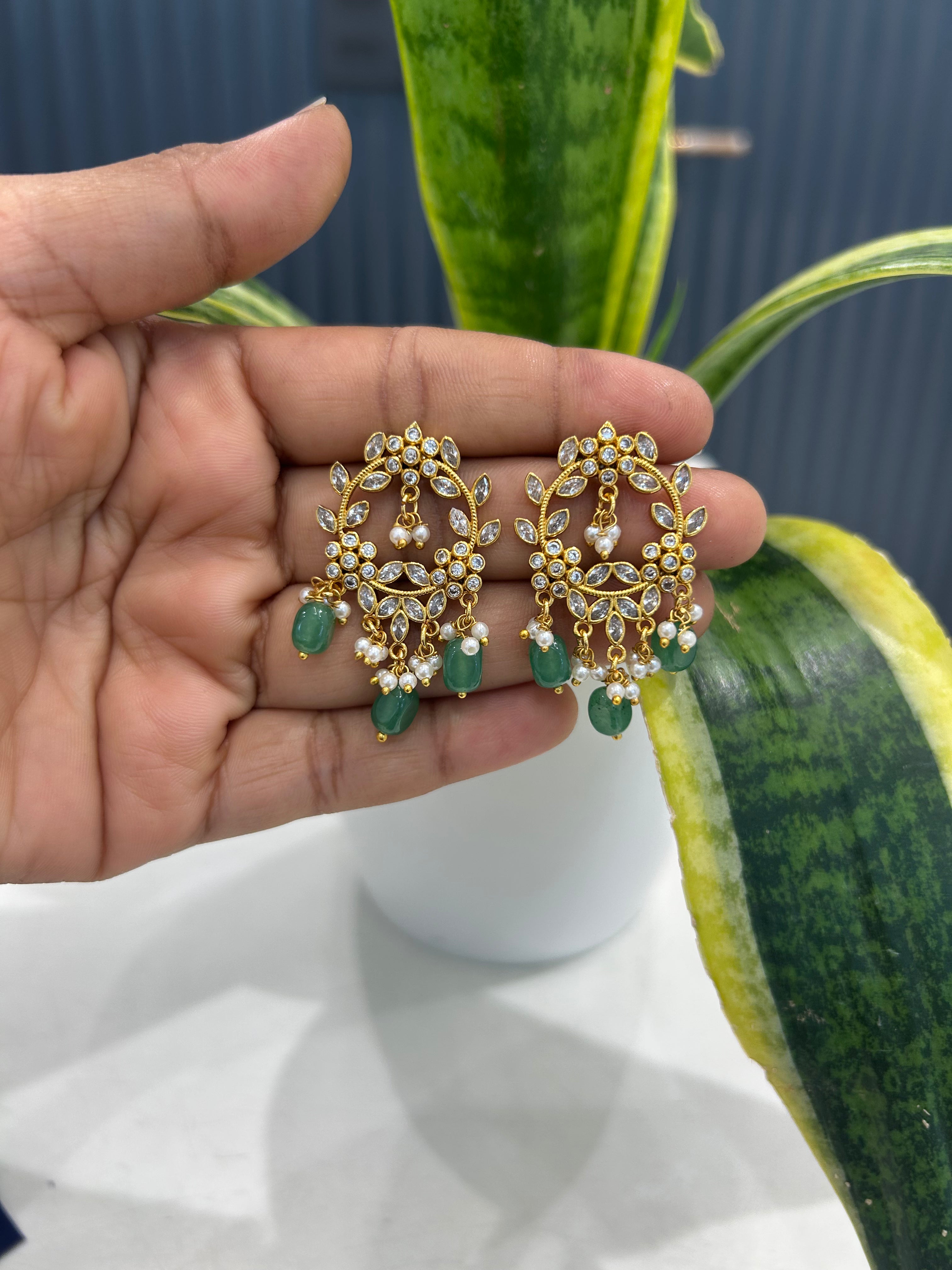 Beautiful uncut stone chandabli model earrings with pushback