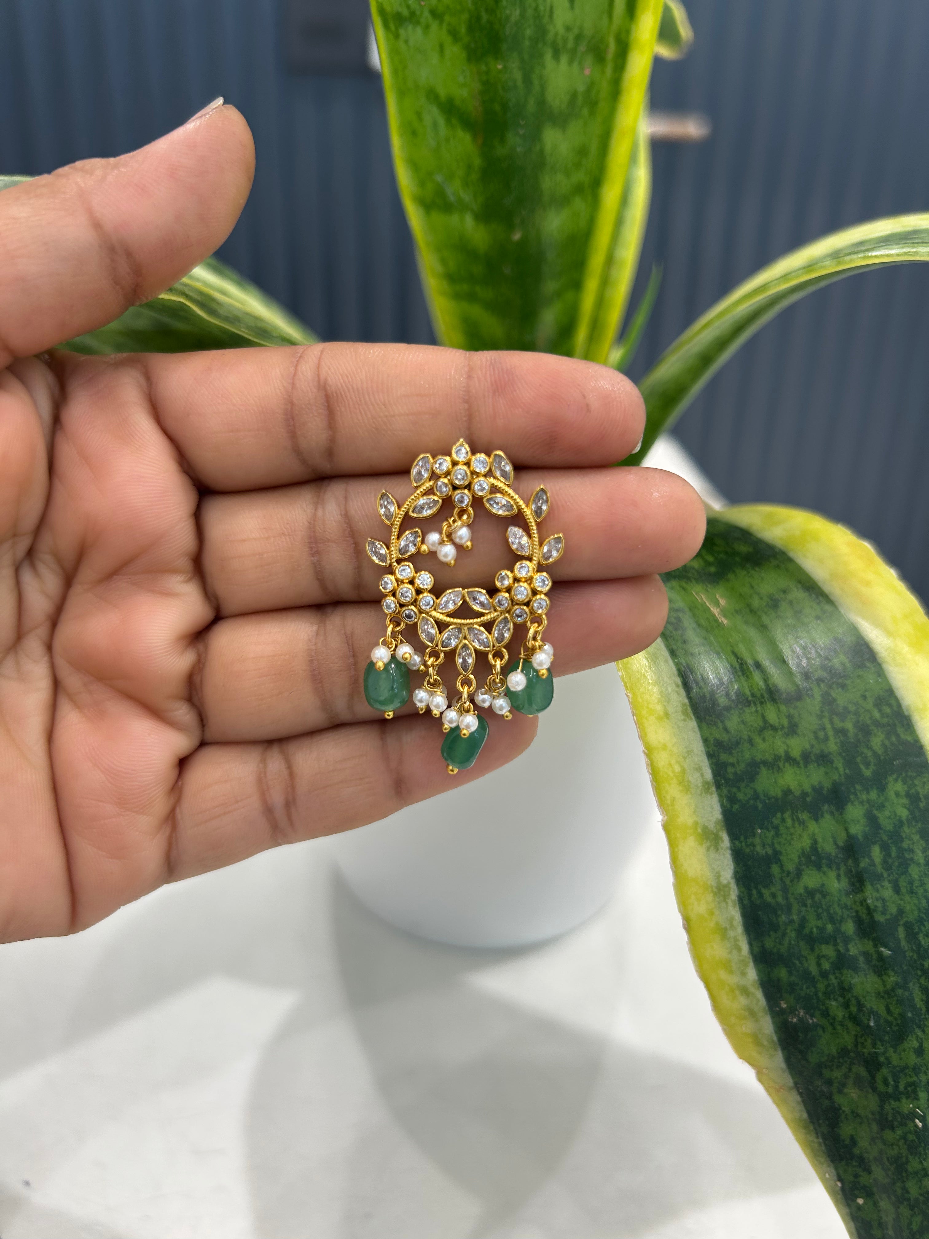 Beautiful uncut stone chandabli model earrings with pushback