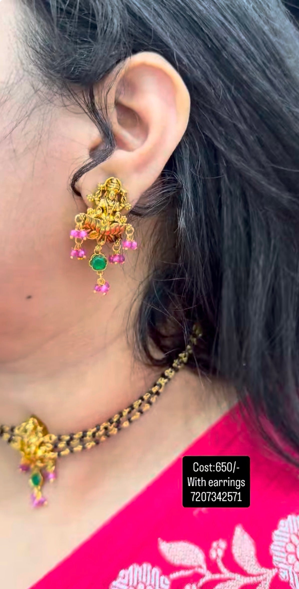 Beautiful Lakshmi devi pendant set blackbeads chockar
