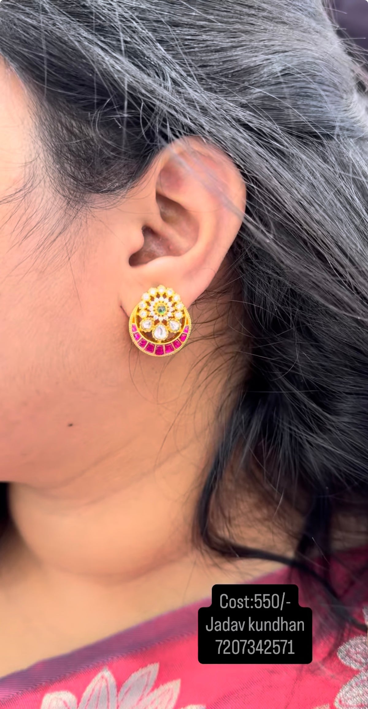 Beautiful jadau stone studs with pushback