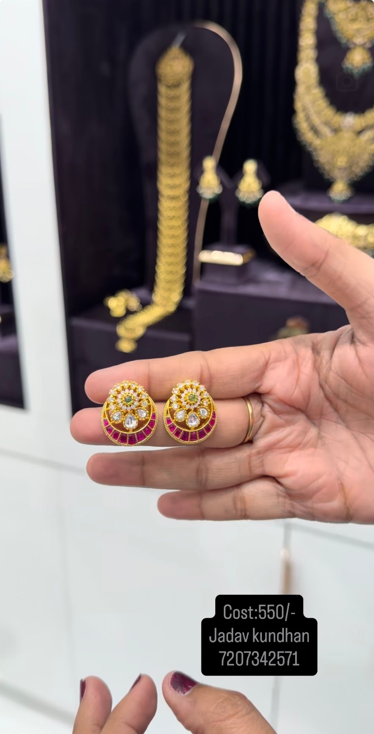 Beautiful jadau stone studs with pushback