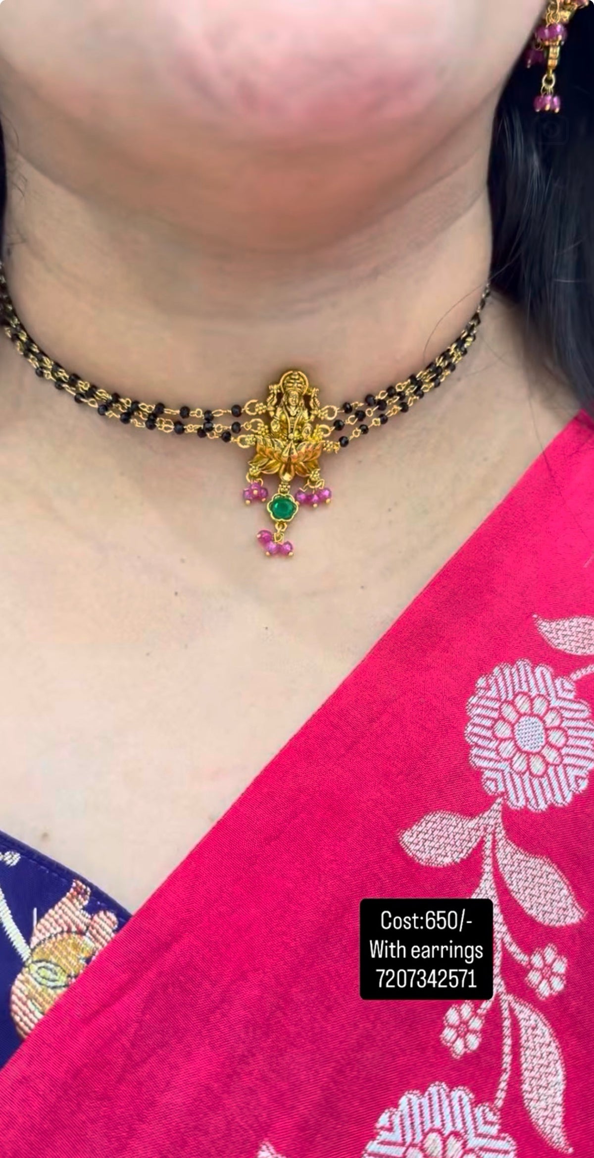 Beautiful Lakshmi devi pendant set blackbeads chockar