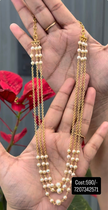 Beautiful handmaking 3 layers pearls & chandraharam chain 24 inchs long