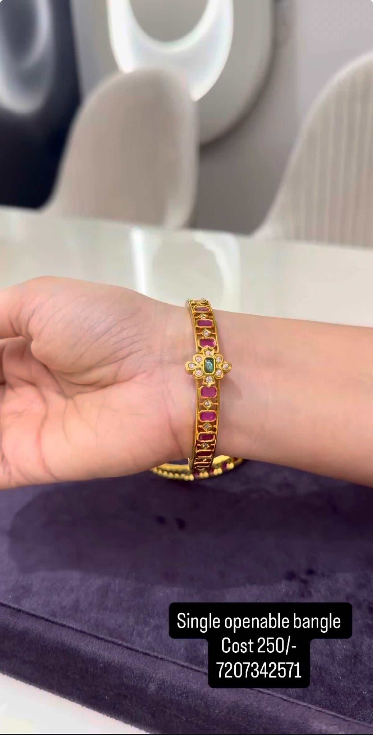 Beautiful pink stone openable bangle (single bangle)