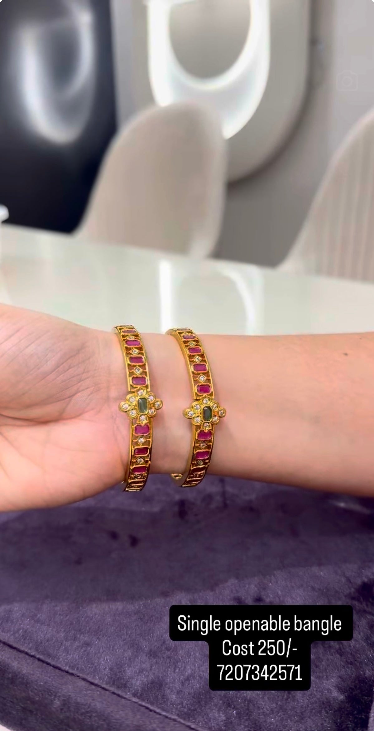 Beautiful pink stone openable bangle (single bangle)